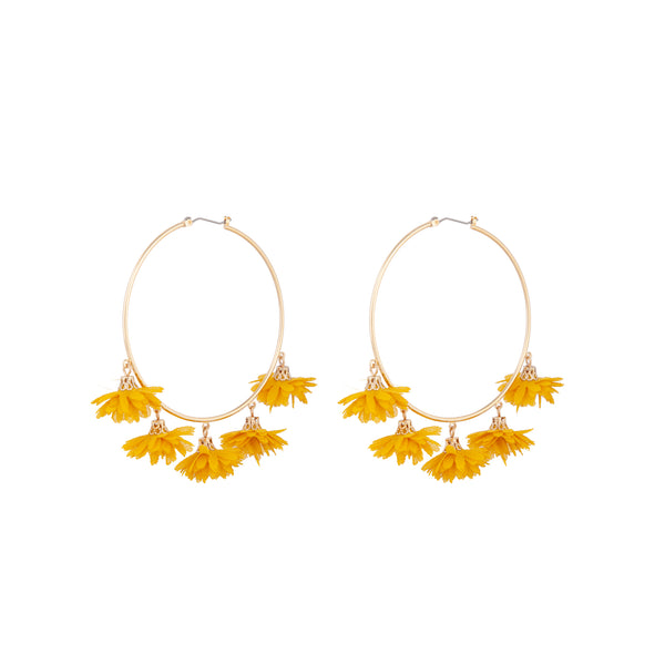 Yellow Gold Large Fabric Flower Hoop Earrings