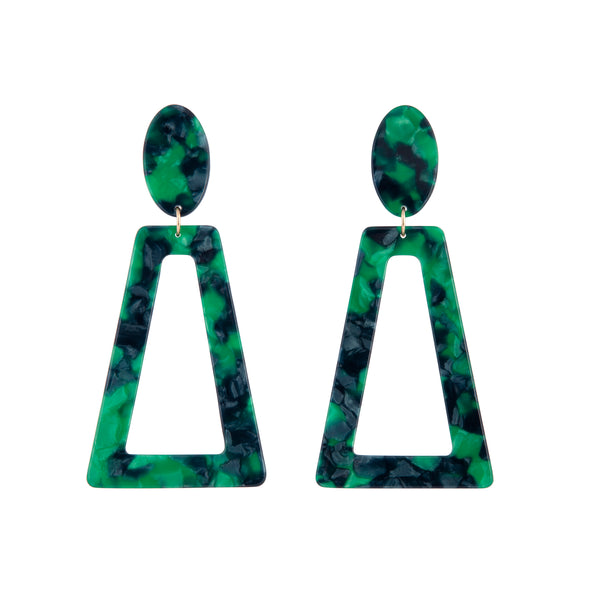 Deep Green Acrylic Oval Top Earrings
