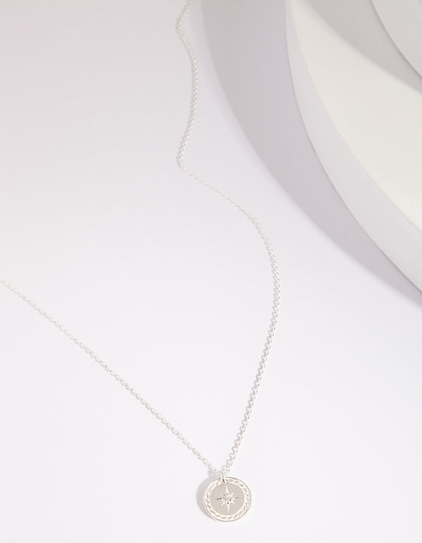 Sterling Silver Diamante Compass Necklace