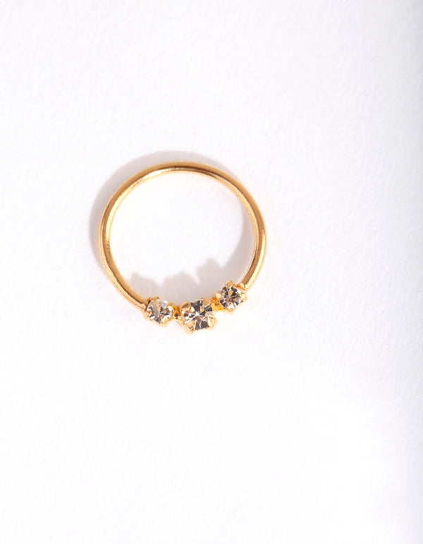 Gold Plated Sterling Silver Triple Diamante Nose Ring