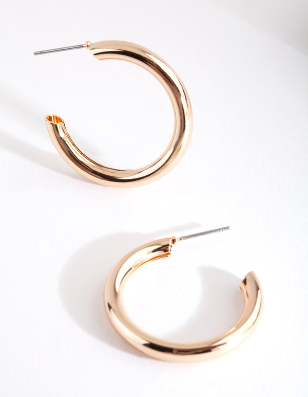 Gold Medium Smooth Hoop Earrings