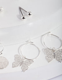 Silver Butterfly Hoop Drop Earring 9-Pack - link has visual effect only