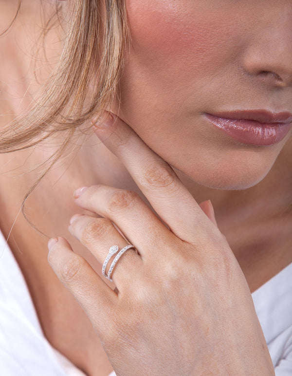 Sterling Silver Diamante Snake Ring