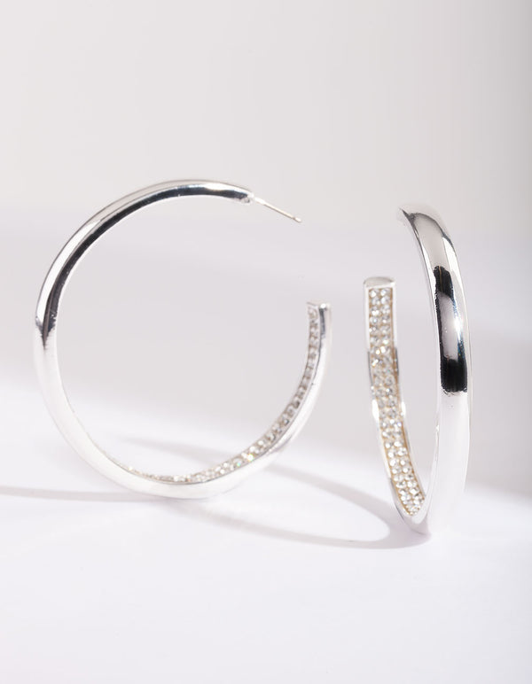 Silver Internal Diamante Hoop Earrings