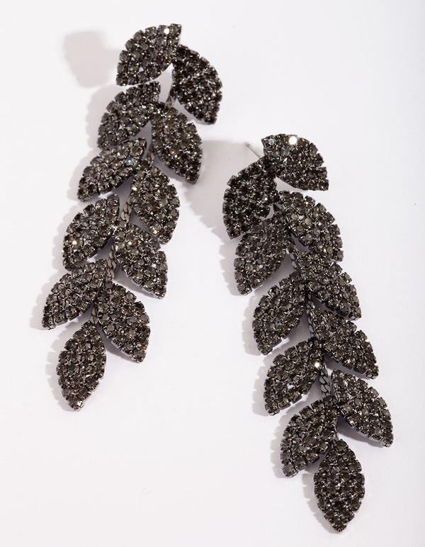 Black Gemstone Vine Drop Earrings