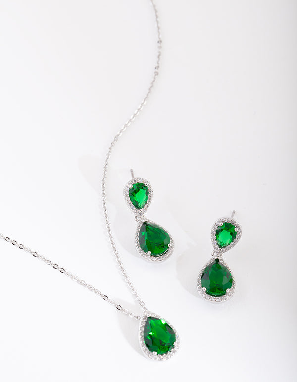 Green Diamond Simulant Teardrop Jewellery Set