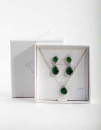 Green Diamond Simulant Teardrop Jewellery Set - link has visual effect only