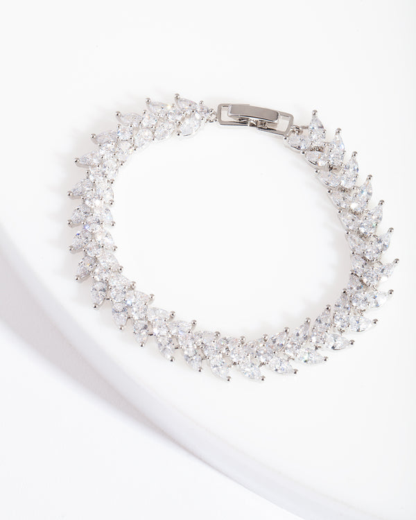 Silver Diamond Simulant Navette Bracelet