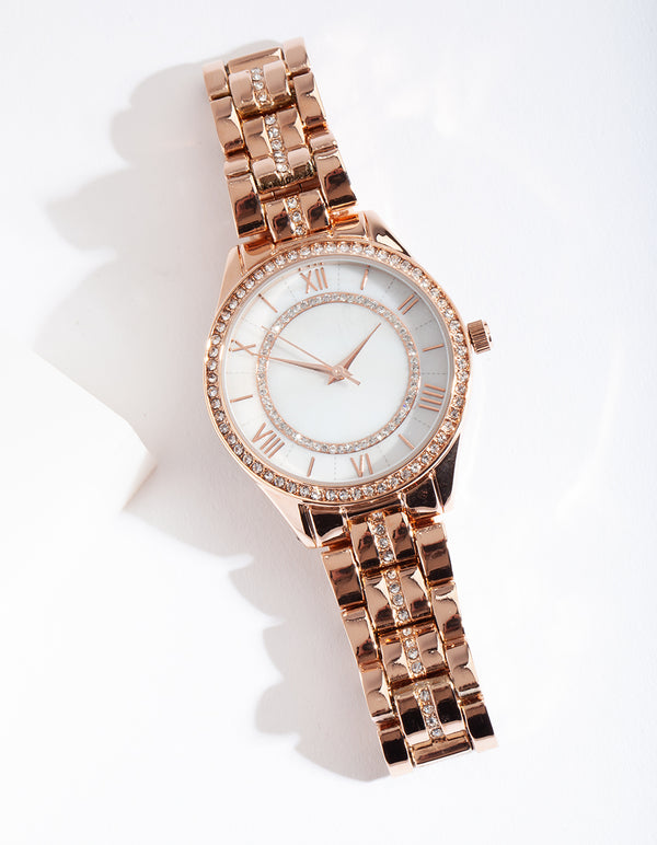 Rose Gold Coloured Pearl Face Watch