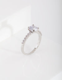 Rhodium Cubic Zirconia Classic Engagement Ring - link has visual effect only