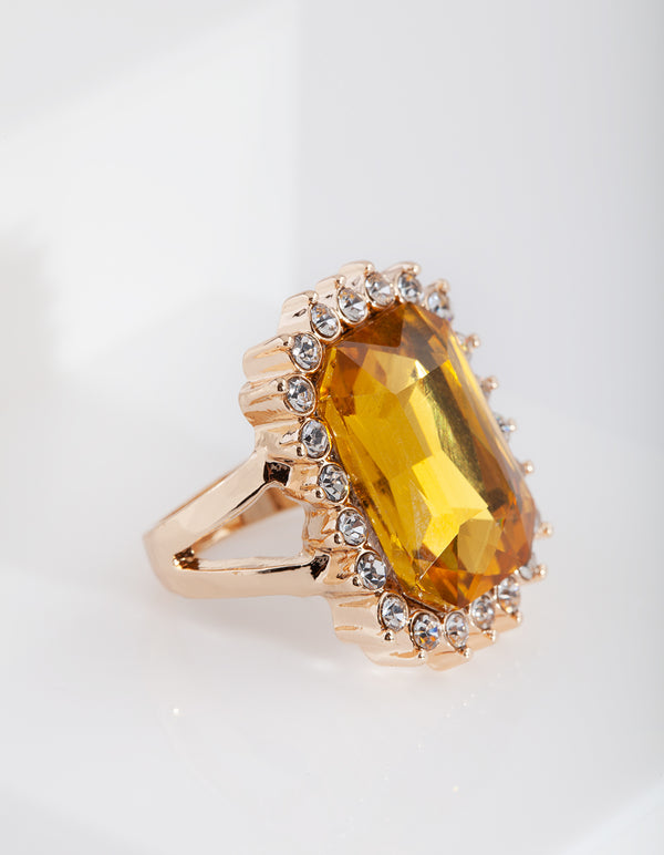 Gold Citrine Faceted Stone Ring