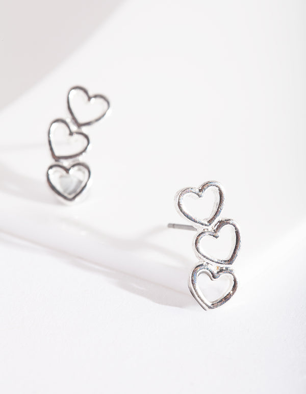 Silver Connected Heart Stud Earrings