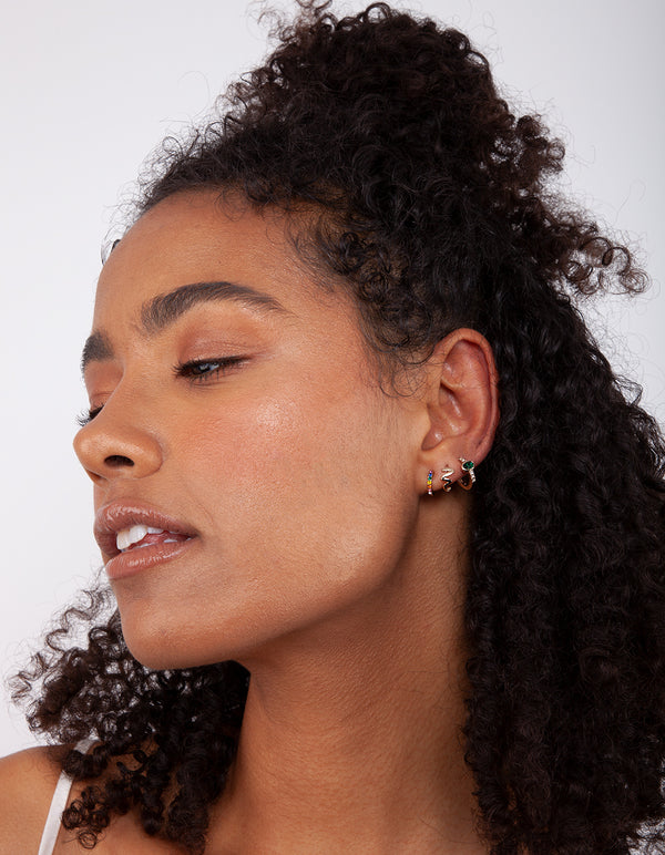 Gold Rainbow Diamante Huggie Earrings