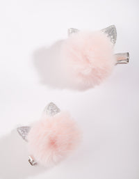 Kids Pink Fluffy Hair Clip Pack - link has visual effect only