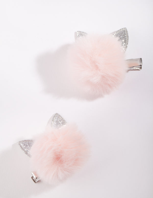 Kids Pink Fluffy Hair Clip Pack