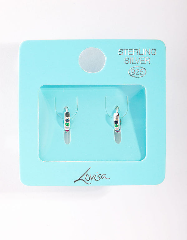Sterling Silver Rainbow Huggie Earrings