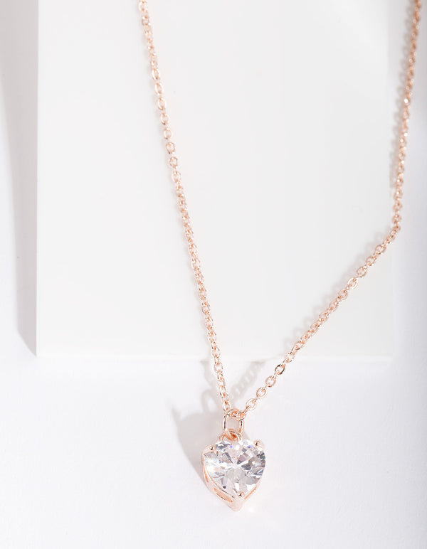 Rose Gold Cubic Zirconia Heart Pendant Necklace