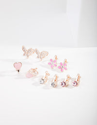 Kids Rose Gold Hearts & Flowers Clip Earring 5-Pack - link has visual effect only