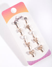 Kids Rose Gold Diamante Star Butterfly Heart & Bow Clip On Earring 5-Pack - link has visual effect only
