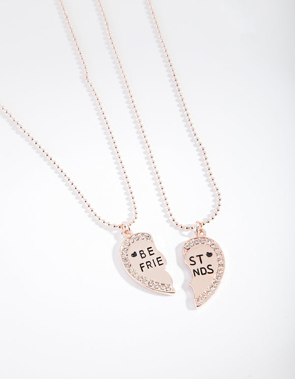 Kids Rose Gold Diamante Best Friend Heart Necklace Set