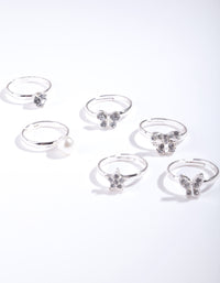 Kids Diamante Pearl Ring 6-Pack - link has visual effect only