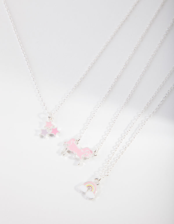 Kids Silver Ditzy Unicorn Charm Necklace Pack