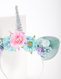 Kids Fabric Flower Unicorn Alice Band - link has visual effect only