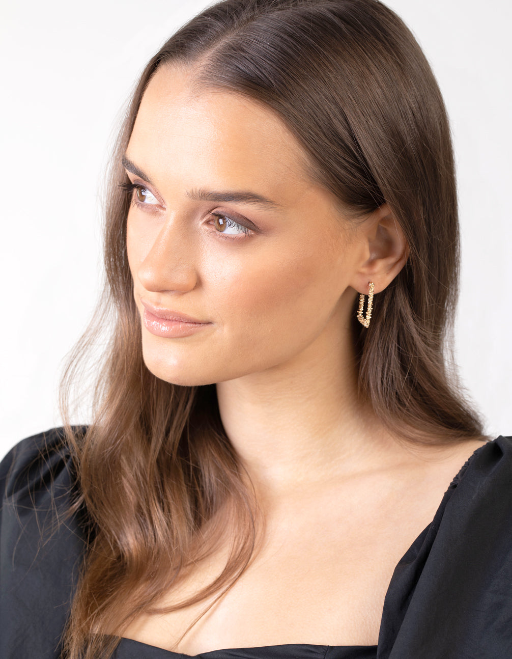 Gold Textured Rectangle Hoop Earrings