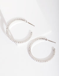 Silver Cubic Zirconia 3mm Hoop Earrings - link has visual effect only
