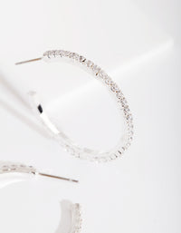 Silver Cubic Zirconia 3mm Hoop Earrings - link has visual effect only