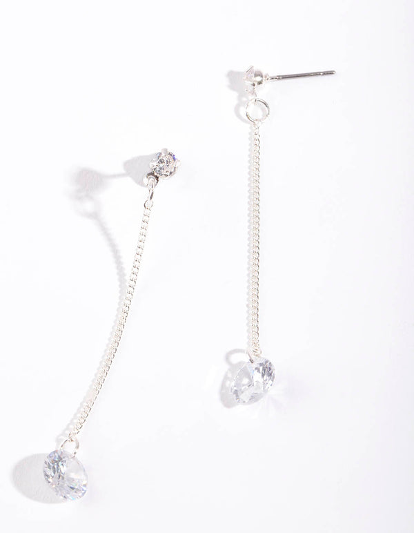 Sliver Cubic Zirconia Chain Drop Earrings