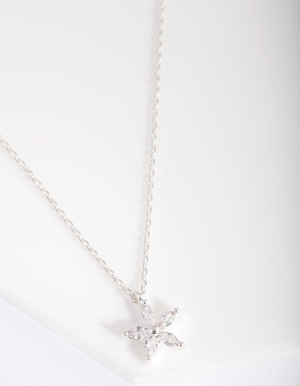 Silver Cubic Zirconia Flower Necklace