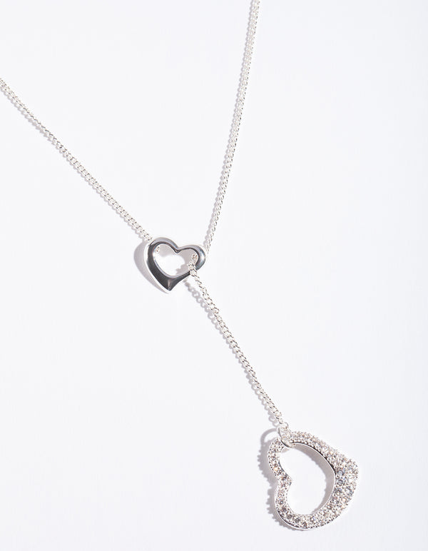 Silver Cubic Zirconia Heart Y Necklace