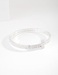 Silver Cubic Zirconia Row T Cuff Bracelet - link has visual effect only