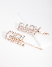 Rose Gold Baby Girl Diamante Clip Pack - link has visual effect only