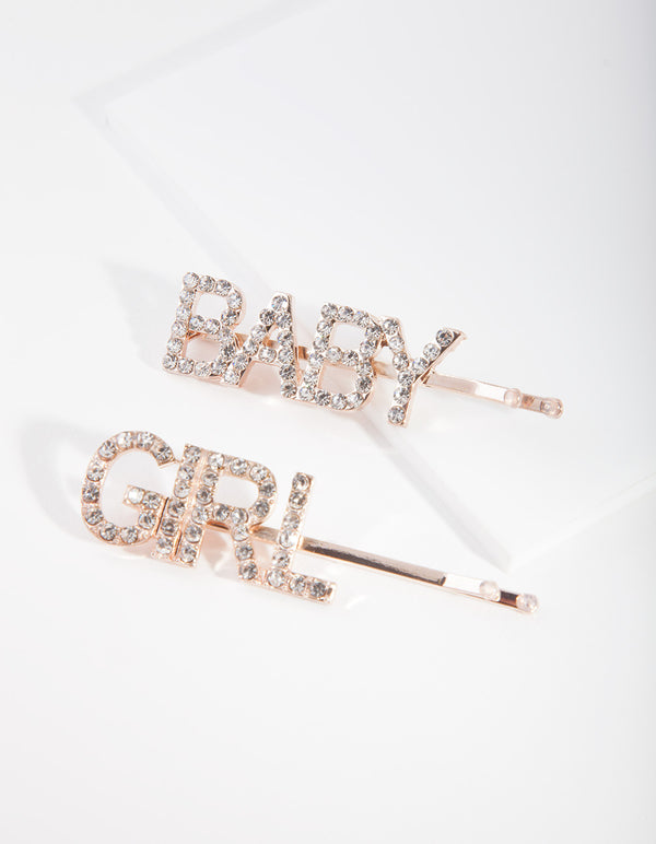 Rose Gold Baby Girl Diamante Clip Pack
