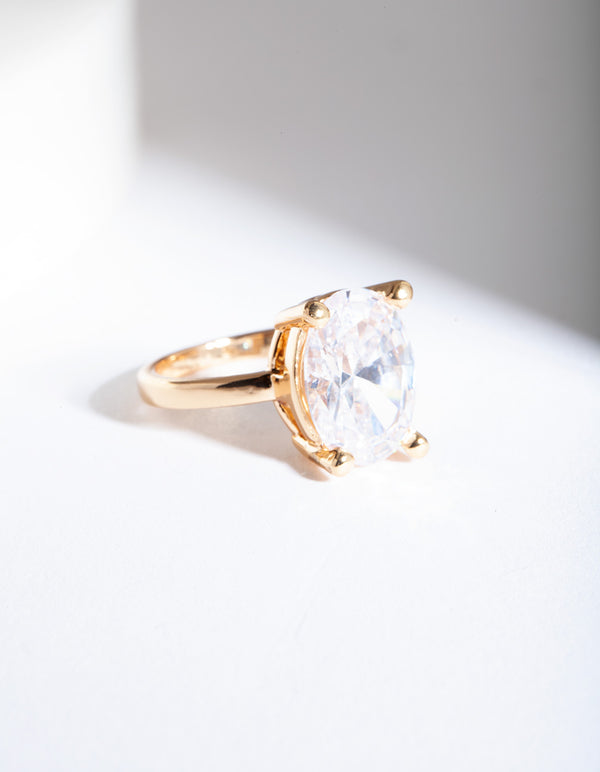 Gold Oval Cubic Zirconia Engagement Ring