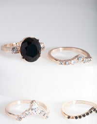 Rose Gold Black Stone Ring Stack - link has visual effect only
