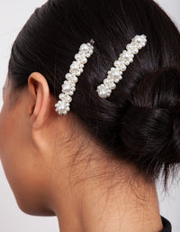 Silver Pearl Cluster Duo Hair Clip Pack - link has visual effect only