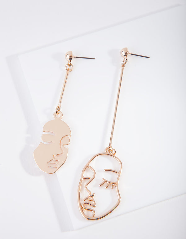 Gold Mismatched Face Earrings