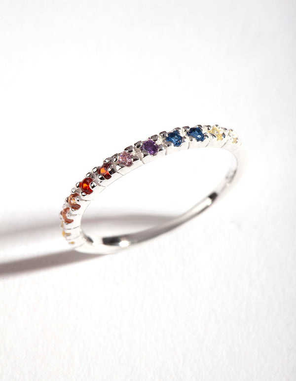 Sterling Silver Rainbow Diamond Ring