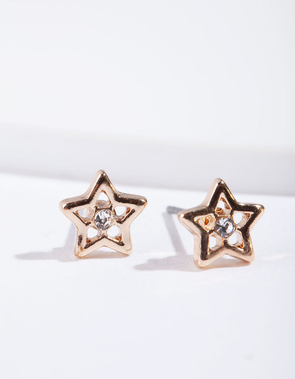 Gold Star Diamante Stud Earrings
