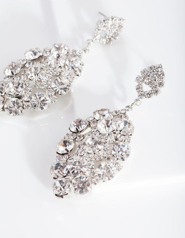 Silver Oval Gem Cluster Earrings