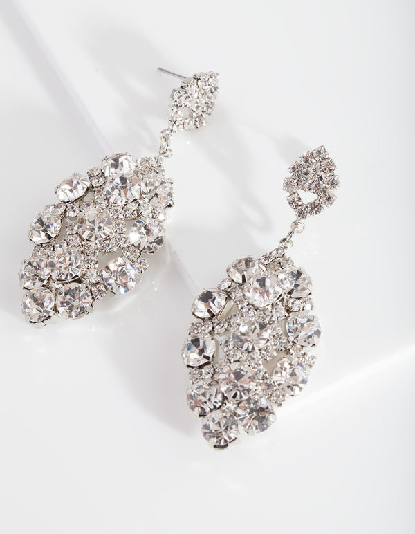 Silver Oval Gem Cluster Earrings