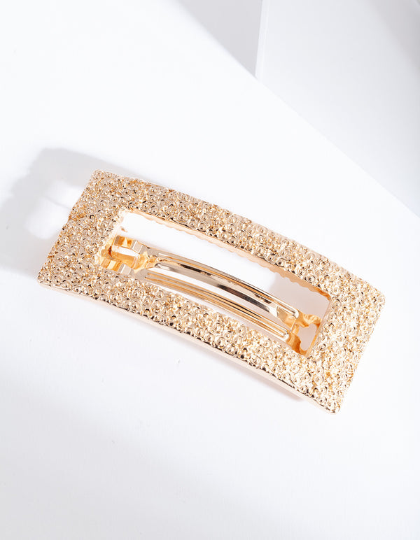 Gold Cut-Out Rectangle Texture Hair Clip