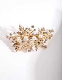 Gold Floral Pearl Hair Barrette - link has visual effect only