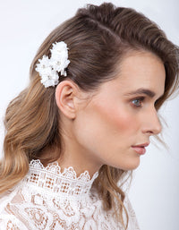 White Mini Fabric Flower Clip Pack - link has visual effect only