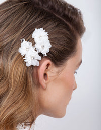 White Mini Fabric Flower Clip Pack - link has visual effect only