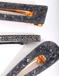 Black Sequin Diamante Hair Clip Pack - link has visual effect only