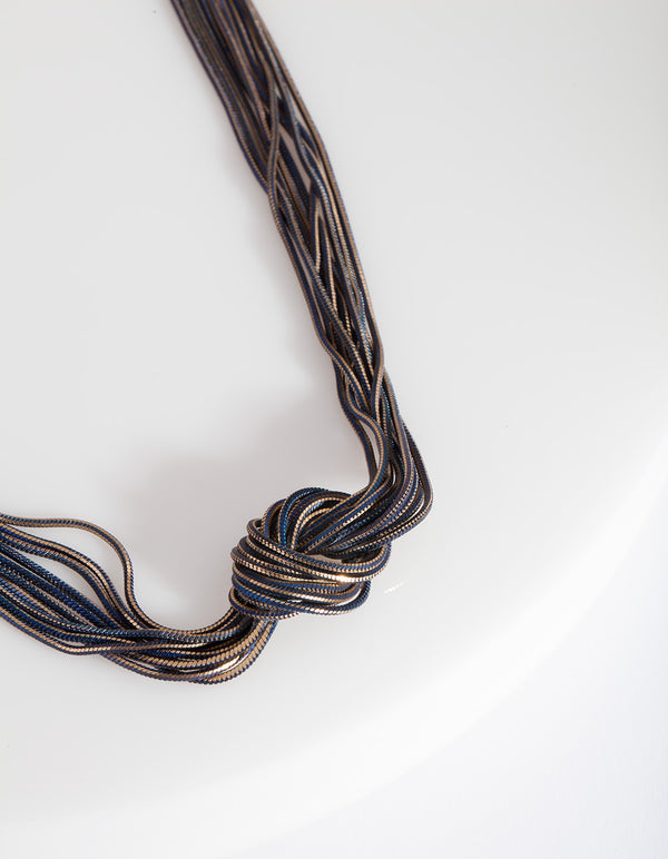 Blue Gold Knot Chain Necklace